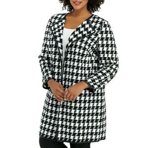 New! THE LIMITED Houndstooth Plus Size Faux Leather Trim Jacket 18W Black White